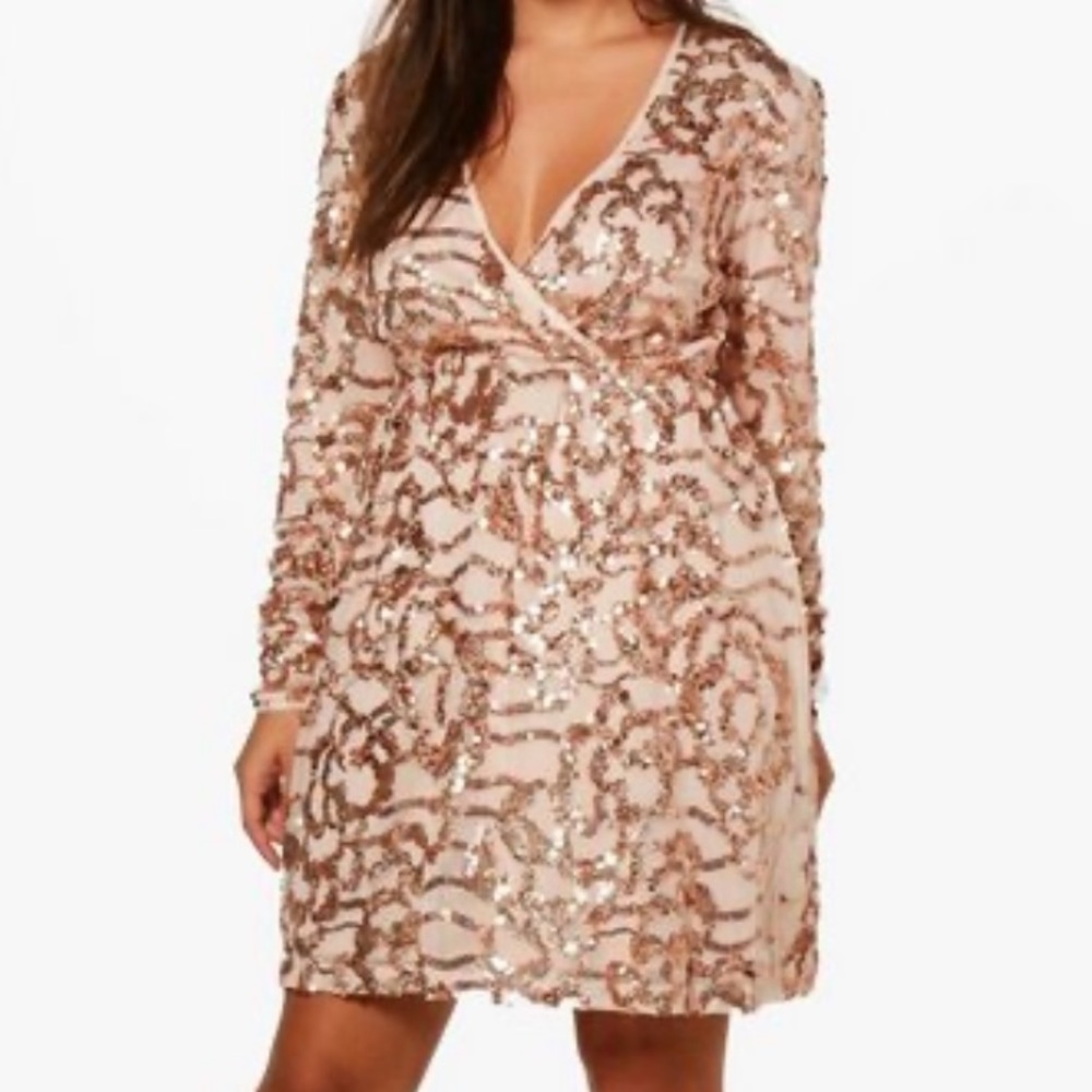 Plus Two Tone Sequin Wrap Dress